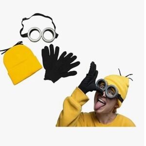Minion Costume Accessory Set Yellow Beanie Goggles Black Gloves
